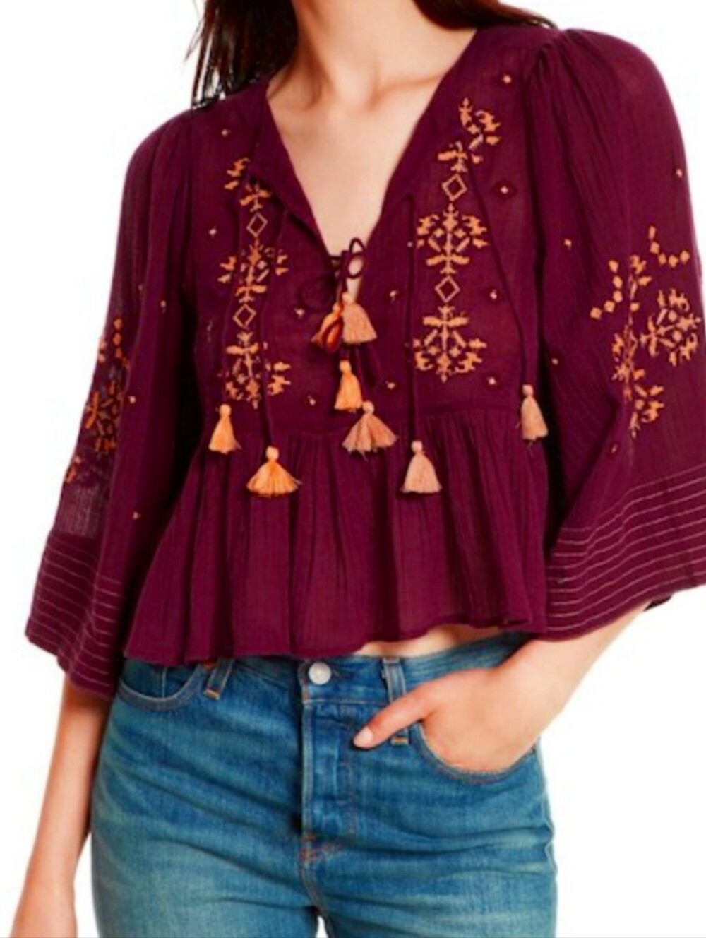 Free People Embroidered Top, S